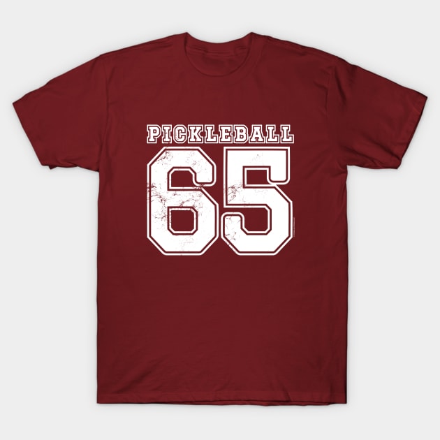 Retro PICKLEBALL 65 Collegiate Vintage Tee - White Letters T-Shirt by picklesandpasta